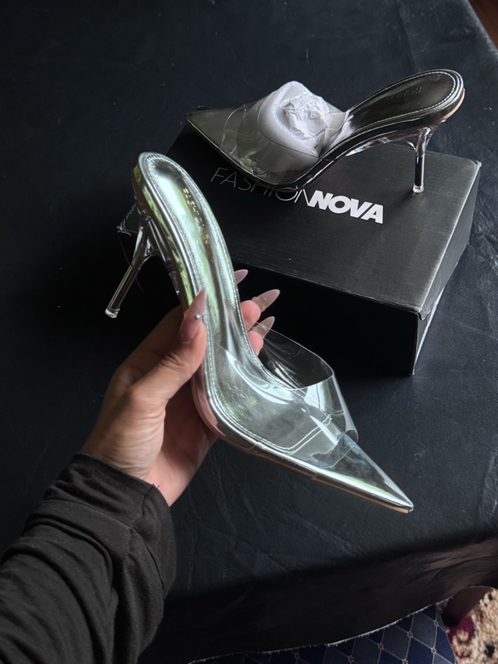 Fashion Nova Silver/Clear Pointed Stiletto Mule